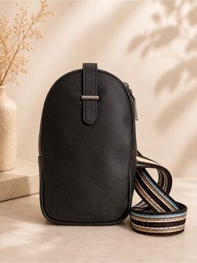 Love Deliver Black Faux Leather Sling Bag Crossbody Chest Bag Adjustable Strap